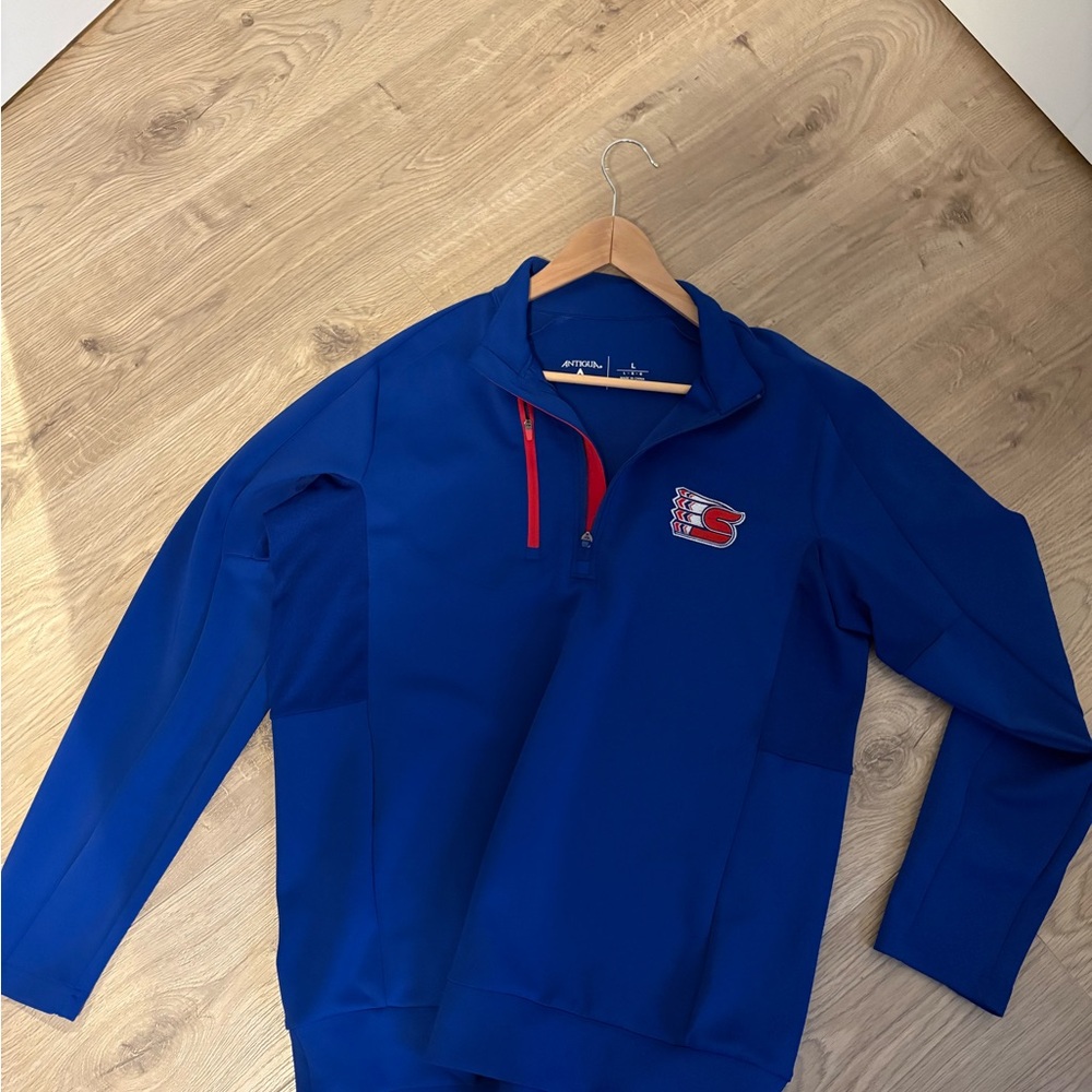 Spokane Chiefs WHL Hockey Antigua Blue Quarter-Zip Sweatshirt with Red Accents